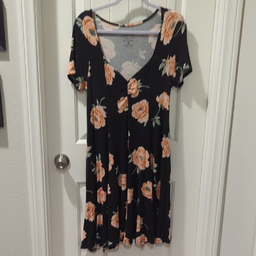 Torrid Black Dress with Peach Floral Pattern